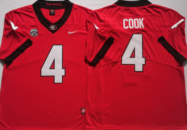 Men’s Georgia Bulldogs #4 COOK Red College Football Stitched Jerseys