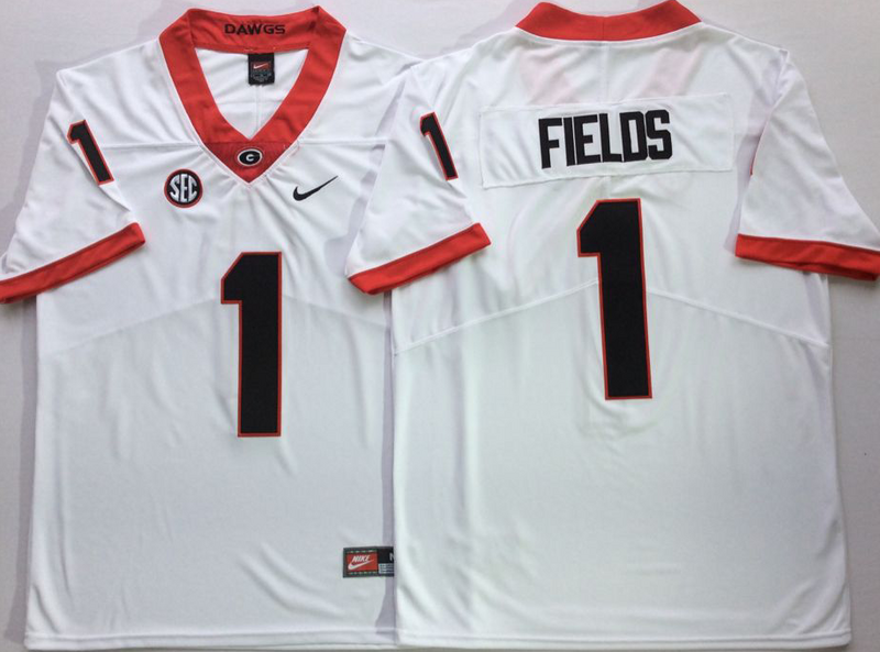 Georgia Bulldogs 1 Justin Fields White Nike College Football Jersey