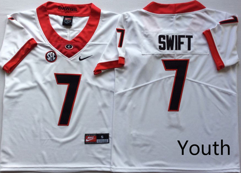 Youth Georgia Bulldogs 7 D'Andre Swift White Youth Nike College Football Jersey