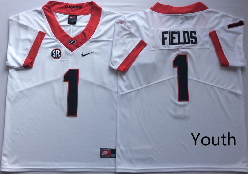 Youth Georgia Bulldogs 1 Justin Fields White Youth Nike College Football Jersey