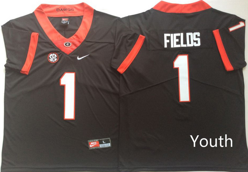 Youth Georgia Bulldogs 1 Justin Fields Black Youth Nike College Football Jersey