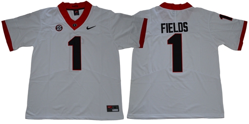 Bulldogs #1 Justin Fields White Limited Stitched NCAA Jersey