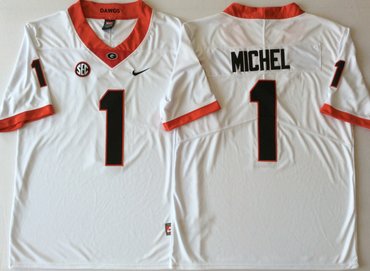 Georgia Bulldogs 1 Sony Michel White College Football Jersey