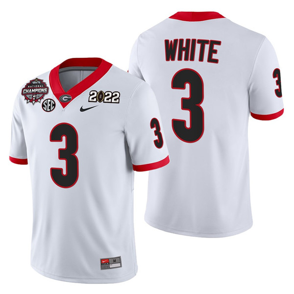 Men’s Georgia Bulldogs #3 Zamir White 2021 22 CFP National Champions White College Football Stitched Jersey