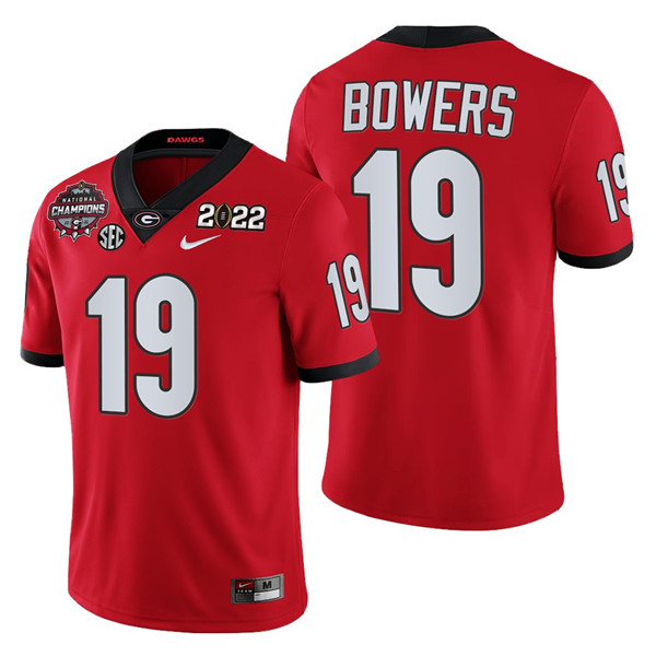 Men’s Georgia Bulldogs #19 Brock Bowers 2021 22 CFP National Champions Red College Football Stitched Jersey