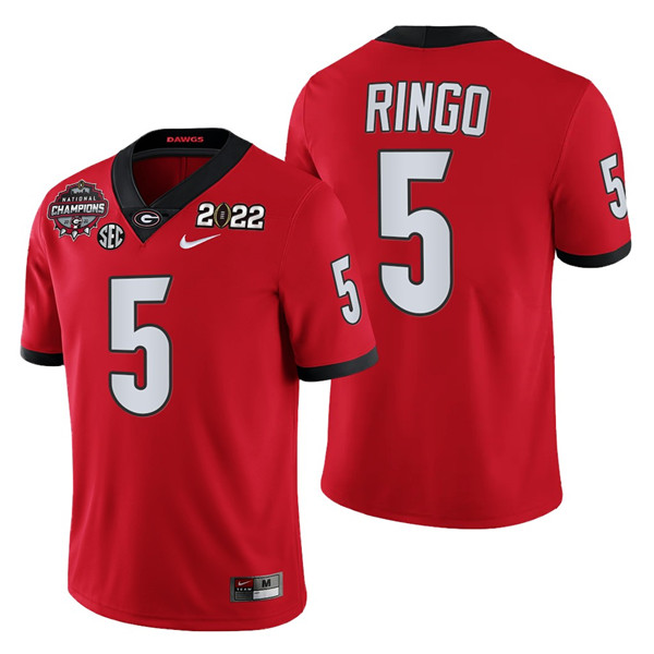 Men’s Georgia Bulldogs #5 Kelee Ringo 2021 22 CFP National Champions Red College Football Stitched Jersey