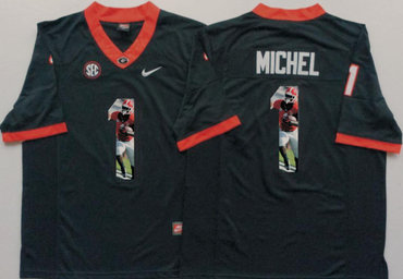 Georgia Bulldogs 1 Sony Michel Black Portrait Number College Jersey