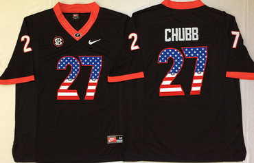 Georgia Bulldogs 27 Nick Chubb Black USA Flag College Jersey