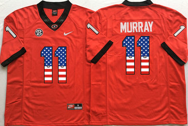 Georgia Bulldogs 11 Aaron Murray Red USA Flag College Jersey