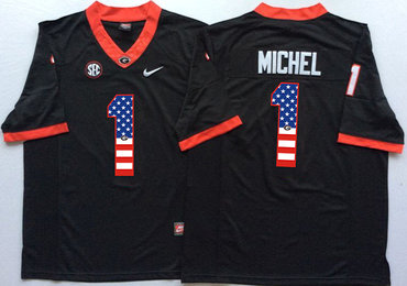 Georgia Bulldogs 1 Sony Michel Black USA Flag College Jersey