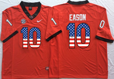 Georgia Bulldogs 10 Jacob Eason Red USA Flag College Jersey