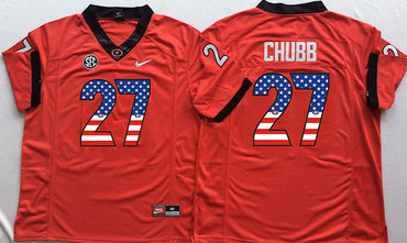 Georgia Bulldogs 27 Nick Chubb Red USA Flag College Jersey