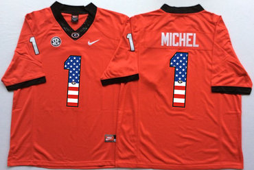 Georgia Bulldogs 1 Sony Michel Red USA Flag College Jersey