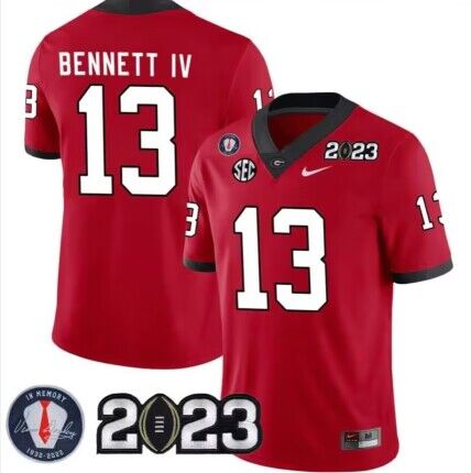 Men's Georgia Bulldogs #13 Stetson Bennett 2023 Patch Red Football Stitched Jersey