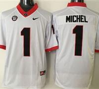 Georgia Bulldogs #1 Sony Michel White Limited SEC Patch Stitched NCAA Jersey