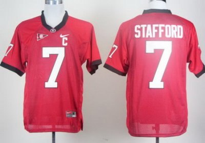 Georgia Bulldogs 7# Matthew Stafford Red C Patch College Football Jersey