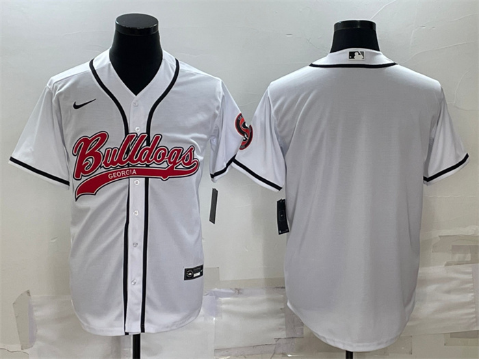 Men's Georgia Bulldogs Blank White With Patch Cool Base Stitched Baseball Jersey