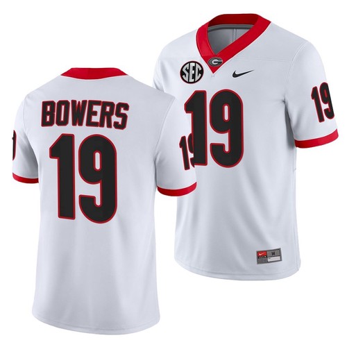 Men’s Georgia Bulldogs #19 Brock Bowers White College Football Stitched Jersey