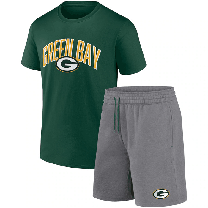 Men's Green Bay Packers Green Heather Gray Arch T-Shirt & Shorts Combo Set