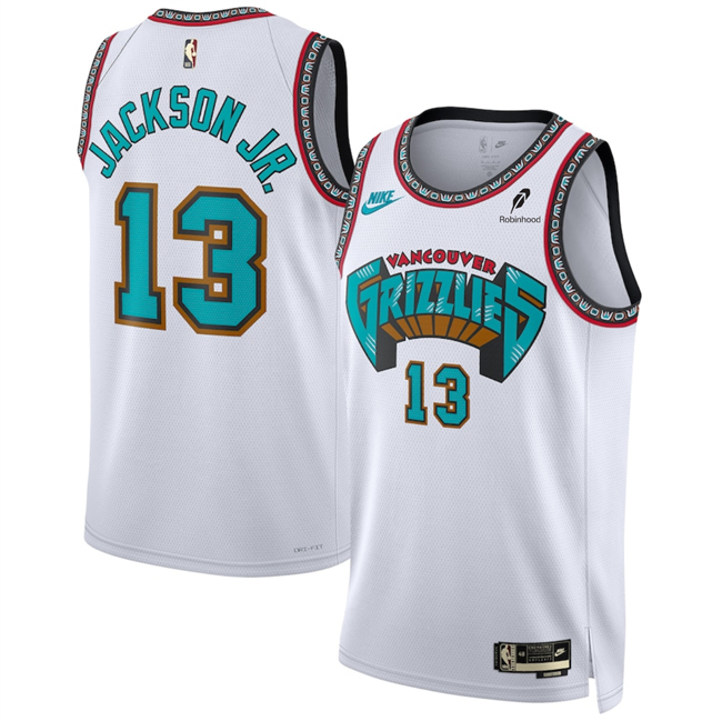 Men's Memphis Grizzlies #13 Jaren Jackson Jr. White 2024 25 Classic Edition Swingman Stitched Basketball Jersey