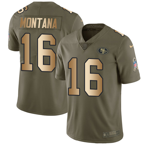 Nike 49ers #16 Joe Montana Olive Gold Men's Stitched NFL Limited 2017 Salute To Service Jersey