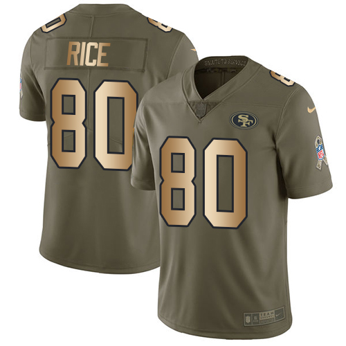 Nike 49ers #80 Jerry Rice Olive Gold Men's Stitched NFL Limited 2017 Salute To Service Jersey