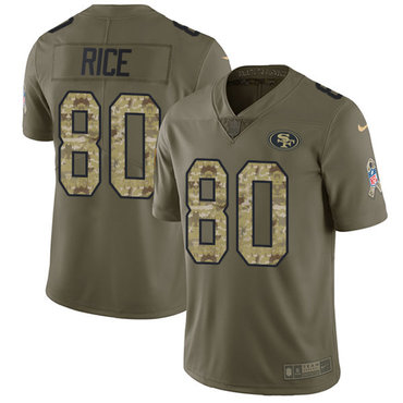 Nike 49ers #80 Jerry Rice Olive Camo Men's Stitched NFL Limited 2017 Salute To Service Jersey