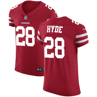 Nike 49ers #28 Carlos Hyde Red Team Color Men's Stitched NFL Vapor Untouchable Elite Jersey