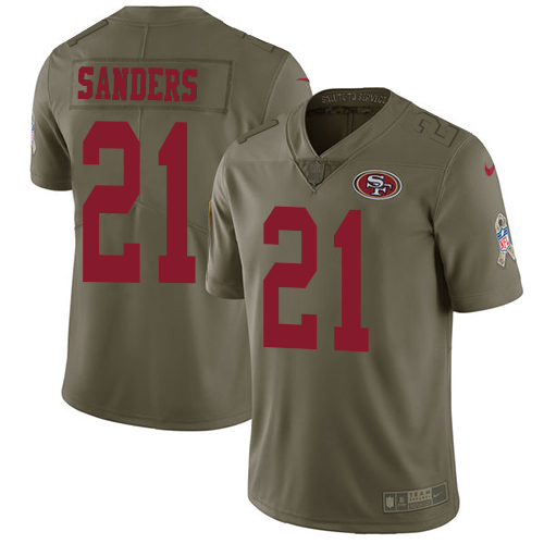 Nike 49ers 21 Deion Sanders Olive Salute To Service Limited Jersey