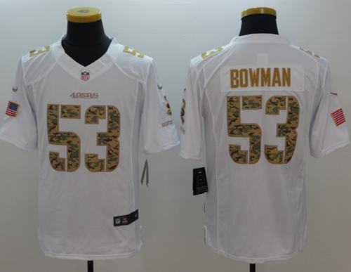 Nike 49ers #53 NaVorro Bowman White Men's Stitched NFL Limited Salute to Service Jersey