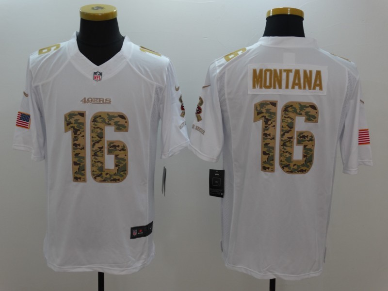 Nike 49ers #16 Joe Montana White Men's Stitched NFL Limited Salute to Service Jersey