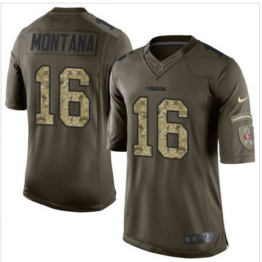 Nike San Francisco 49ers #16 Joe Montana Green Men's Stitched NFL Limited Salute to Service Jersey