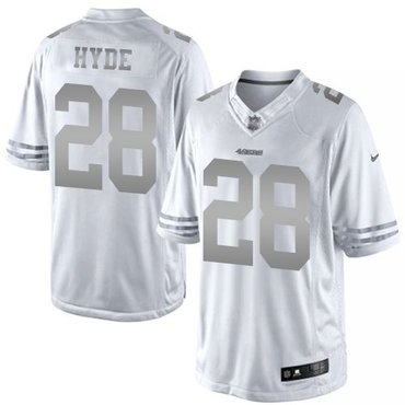 New San Francisco 49ers #28 Carlos Hyde White Men's Stitched NFL Limited Platinum Jersey