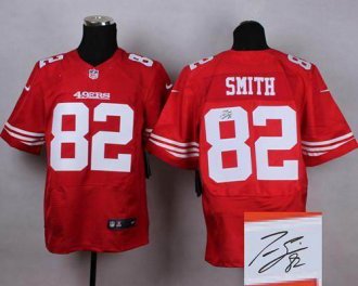 Nike San Francisco 49ers #82 Torrey Smith Red Team Color Men's Stitched NFL Elite Autographed Jersey