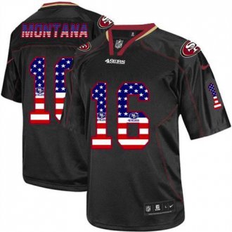 Nike San Francisco 49ers #16 Joe Montana Black NFL Elite USA Flag Fashion Jersey