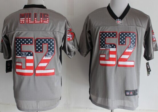 2014 New Nike San Francisco 49ers 52 Wills USA Flag Fashion Grey Shadow Elite Jerseys