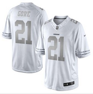 New San Francisco 49ers #21 Frank Gore White Platinum Jersey