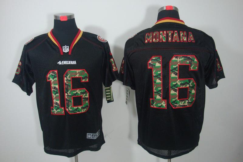 NEW San Francisco 49ers 16 Joe Montana Lights Out Black Elite Jerseys(Camo Number)