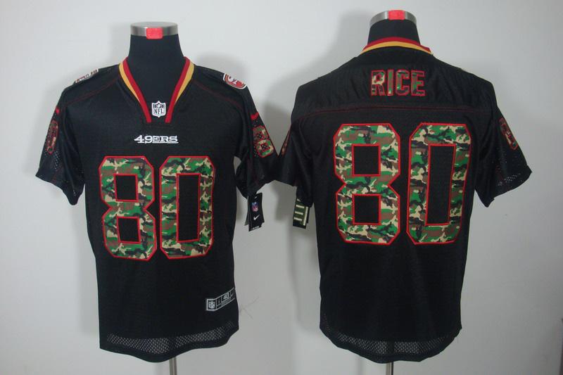 NEW San Francisco 49ers 80 Jerry Rice Lights Out Black Elite Jerseys(Camo Number)