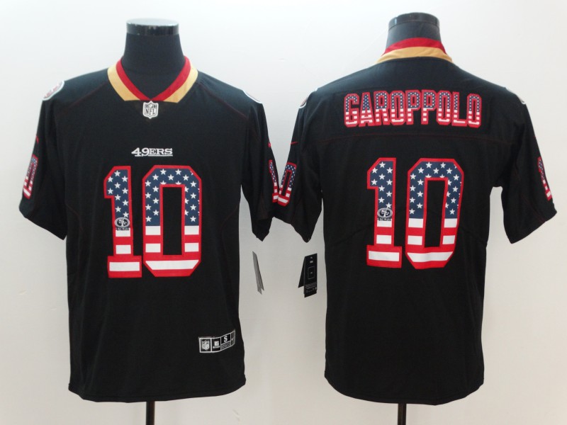 Nike 49ers 10 Jimmy Garoppolo Black USA Flag Fashion Color Rush Limited Jersey