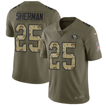 Nike 49ers #25 Richard Sherman Olive Camo Men's Stitched NFL Limited 2017 Salute To Service Jersey