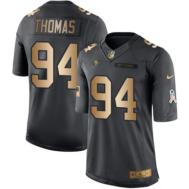 Nike 49ers #94 Solomon Thomas Black Men's Stitched NFL Limited Gold Salute To Service Jersey