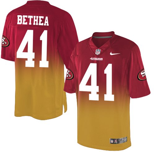 Nike 49ers #41 Antoine Bethea Red Gold Men's Stitched NFL Elite Fadeaway Fashion Jersey