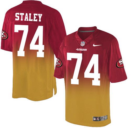 Nike 49ers #74 Joe Staley Red Gold Men's Stitched NFL Elite Fadeaway Fashion Jersey