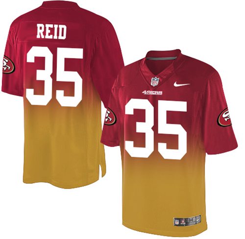 Nike 49ers #35 Eric Reid Red Gold Men's Stitched NFL Elite Fadeaway Fashion Jersey