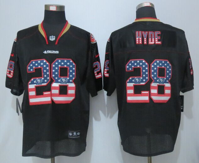 New San Francisco 49ers #28 Carlos Hyde Black Men''s NFL Elite USA Flag Fashion Jersey