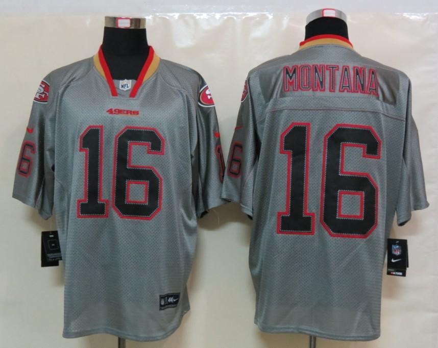 NEW NFL San Francisco 49ers 16 Joe Montana Lights Out Grey Jerseys(Elite)