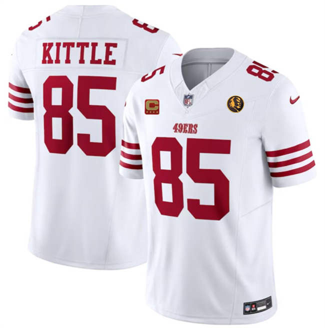 Men's San Francisco 49ers #85 George Kittle White 2023 F.U.S.E. With 4-Star C Patch And John Madden Patch Vapor Limited Stitched Football Jersey