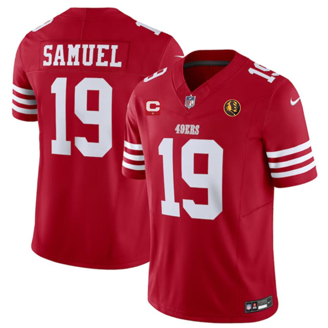 Men's San Francisco 49ers #19 Deebo Samuel Red 2023 F.U.S.E. With 1-Star C Patch And John Madden Patch Vapor Limited Stitched Football Jersey