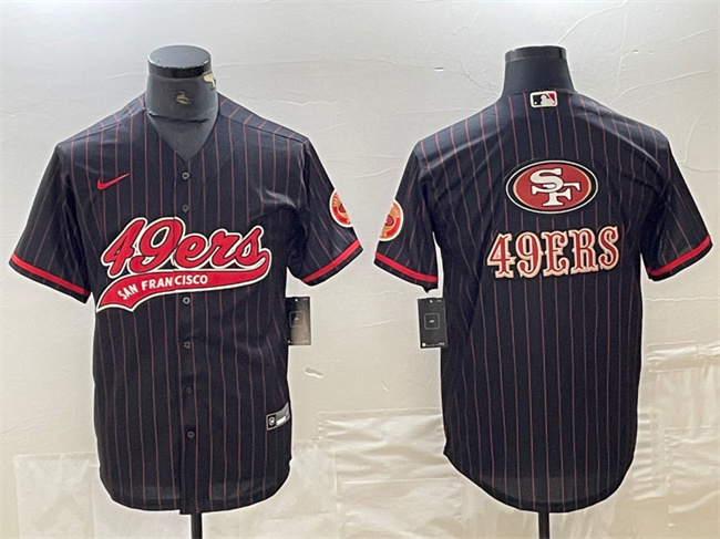 Men's San Francisco 49ers Black Team Big Logo With Patch Cool Base Stitched Baseball Jerseys 1